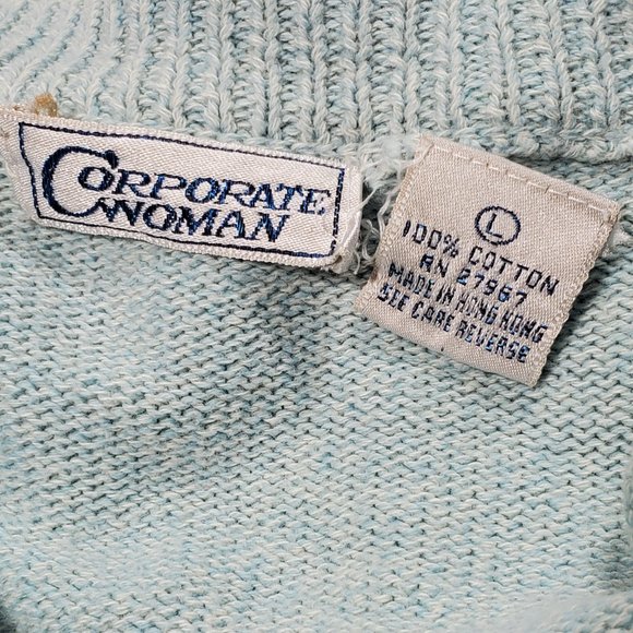 VTG 80s Corporate Woman Knit Cardigan Sweater Set Stripes S/S Top Open-Front - Picture 7 of 7